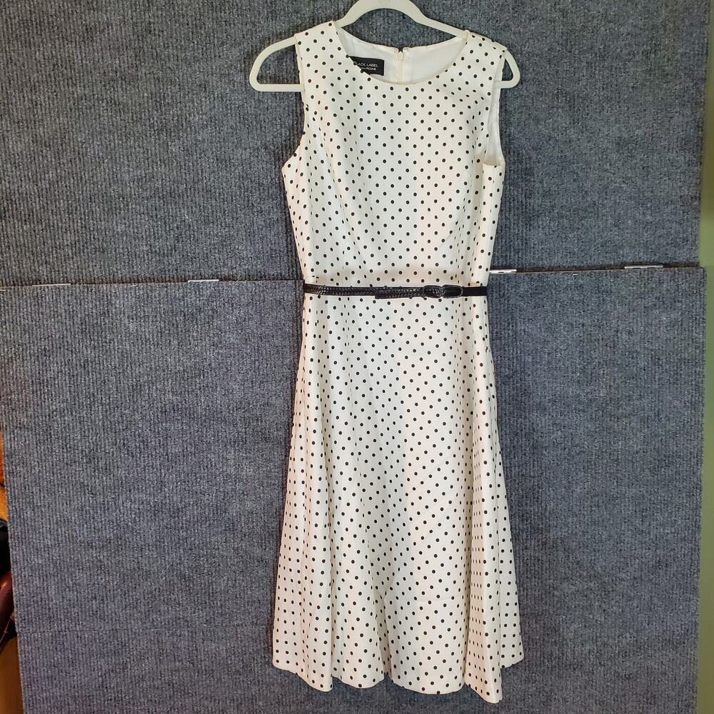 Evan Picone Black Label Dress 10 Polka Dot Fit Flare Belted Midi